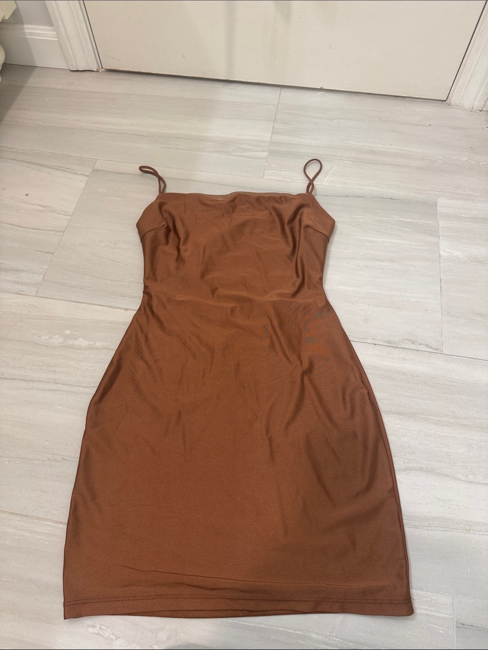 Lovely Day Spaghetti-Strap Mini Dress in Rust